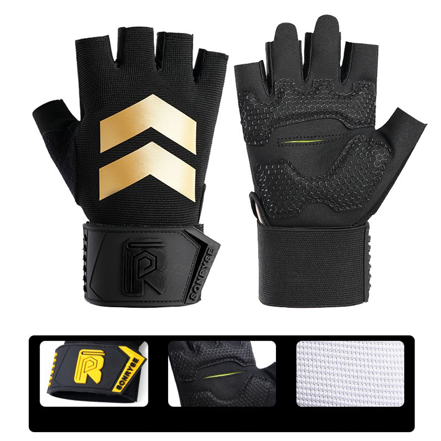 Weightlifting Gloves - Halve vinger fitnesshandschoenen met geïntegreerde polsbescherming